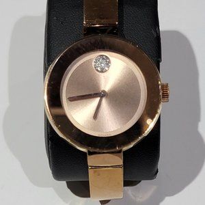 Movado Bold Women’s Rose Gold Crystal Dot Bangle Swiss Watch 3600202